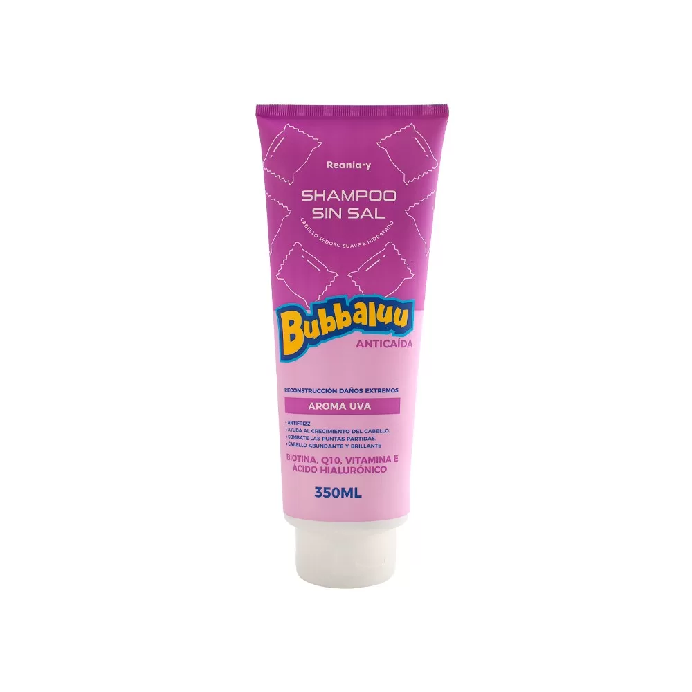 Shampoo sin sal ANTIFRIZZ Bubbalu Biotina Q10 Vitamina E Ácido hialurónico 350ml. | Uva